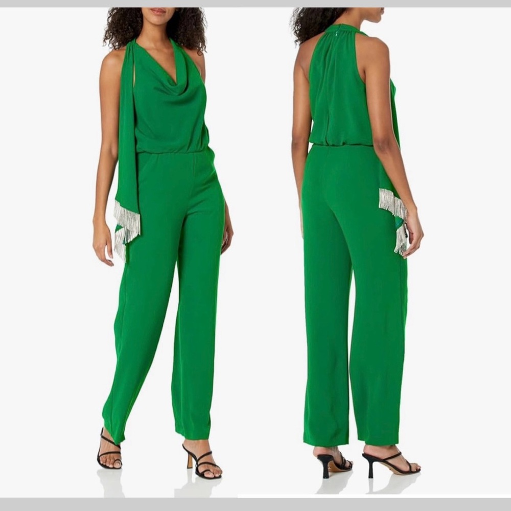 Trina‎ Turk women’s Green Rhinestone Fringe Jumpsuit Size 4 NWT $428